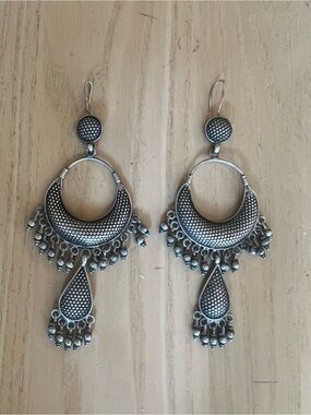 VINTAGE CHANDBALI INDIAN RAJASTHANI STERLING SILVER CHANDELIER EARRINGS